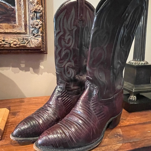 J. Chisholm Maroon and Black Western Cowboy Boots - Picture 2 of 11